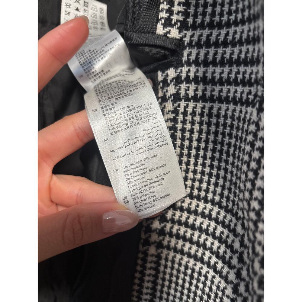 Sandro Women's Black White Plaid Wool Blend Long Coat Size 40 - Picture 7 of 13